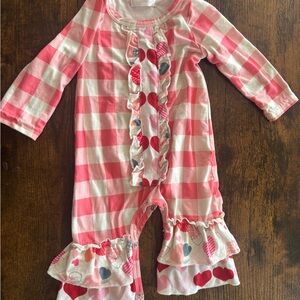 Pink and White Checkered Baby Romper with Heart Accents